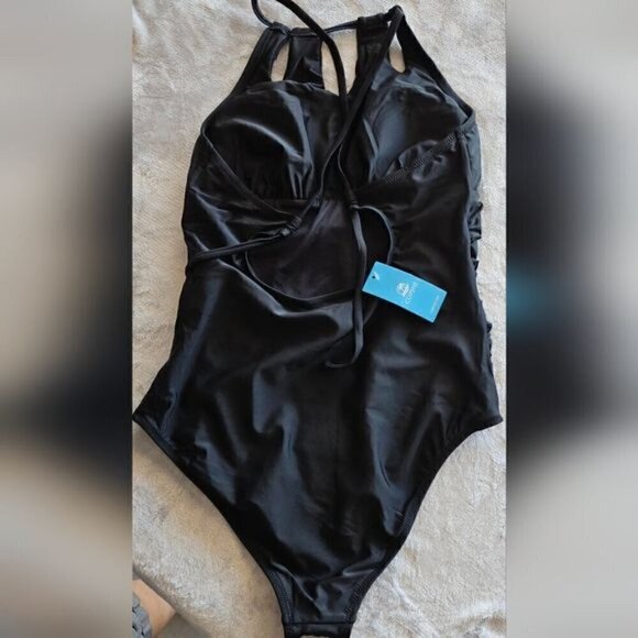 51.🆕️Large High Neck Tummy Control Black Swimsuit NWT - Picture 4 of 7